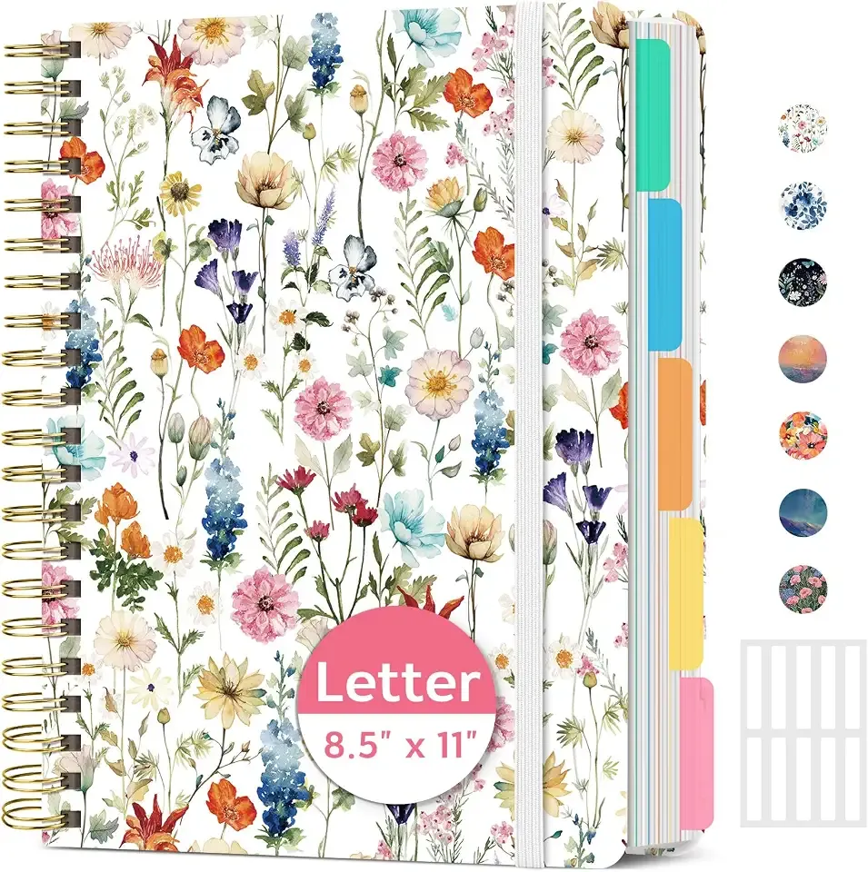 Taja Large Spiral Notebooks for Work 5 Subject with Removable Dividers