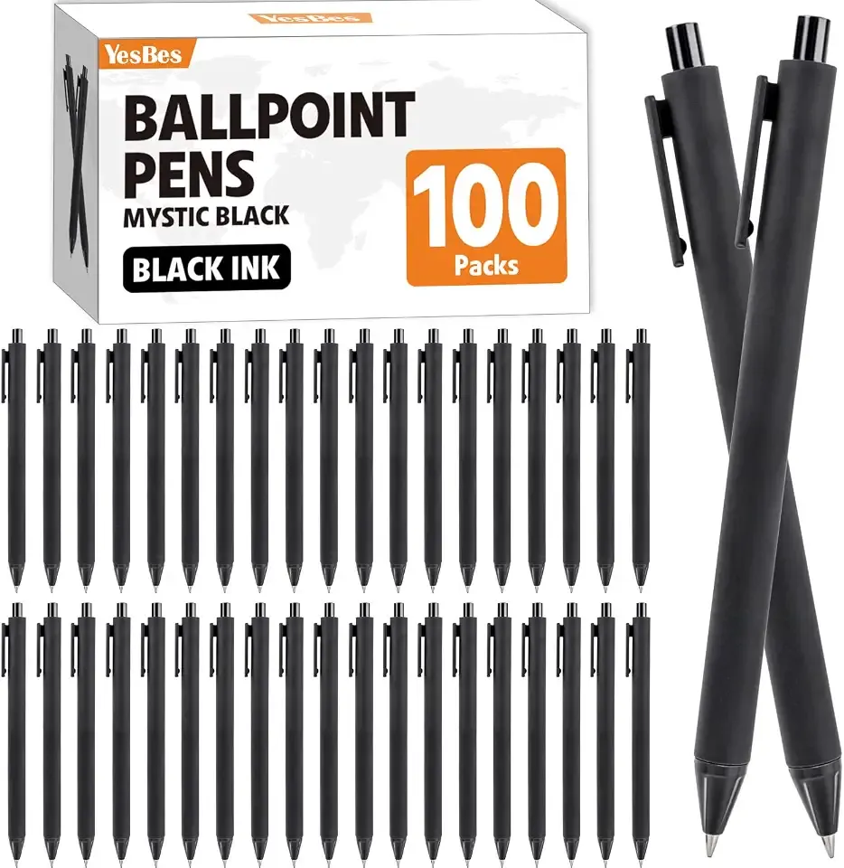 100 Pack Ballpoint Pens Bulk, Retractable Black Pens Ballpoint Medium Point 1mm with Super Soft Grip for Smooth Writing, No Bleed Ink Pens Clear Lines, School & Office Supplies, Best Gifts for Teacher