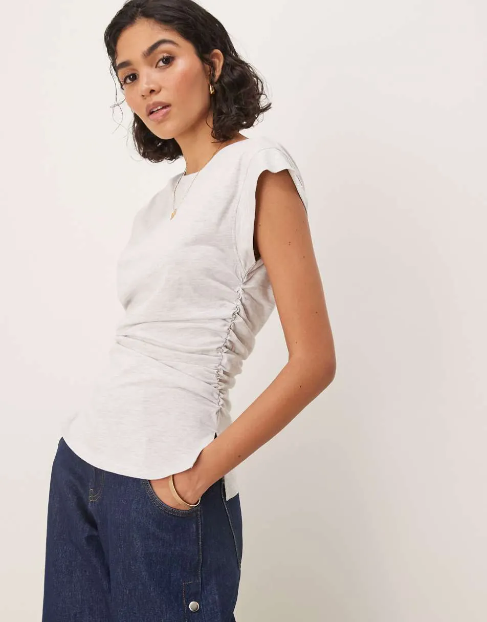 ASOS DESIGN corset waist sharp shoulder tank top ice marl