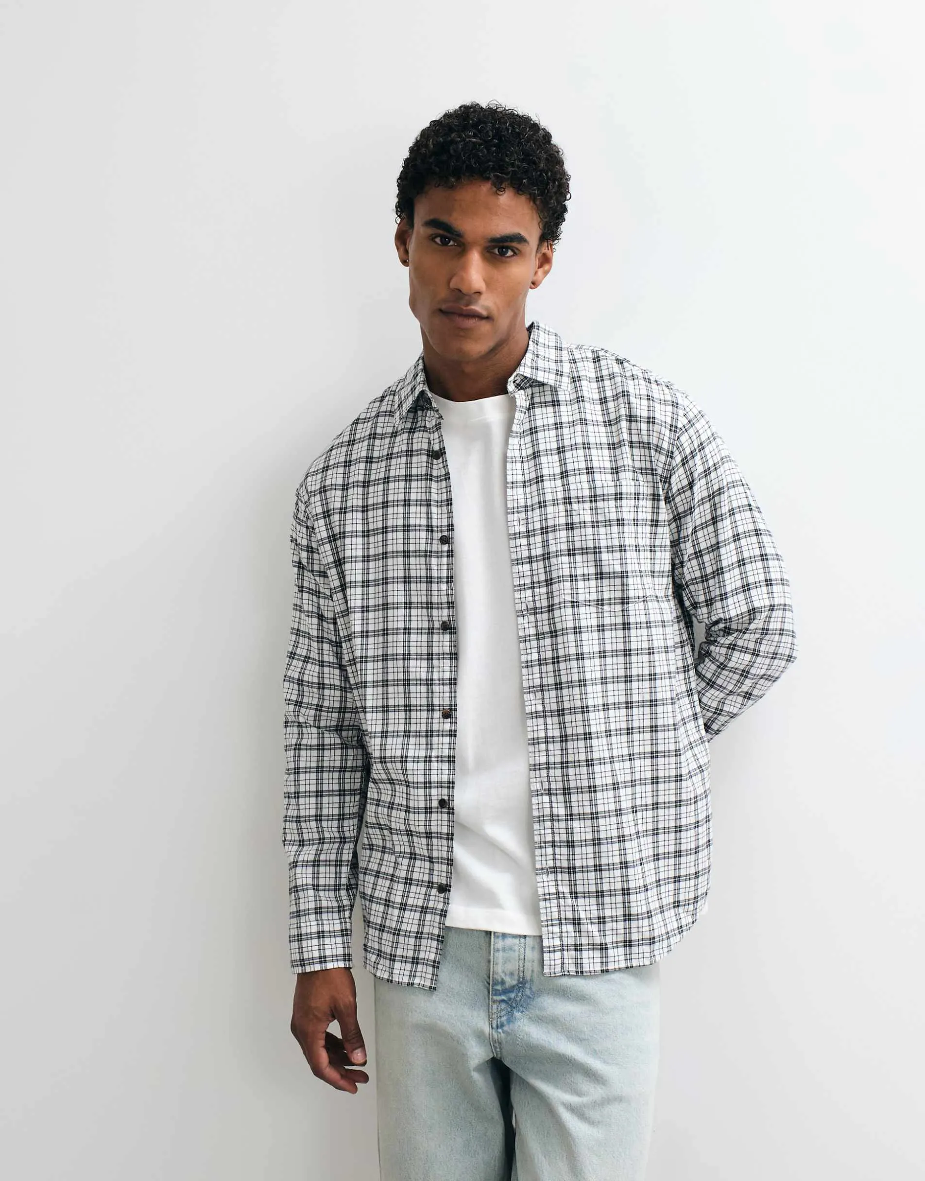 Jack & Jones flannel check shirt in white