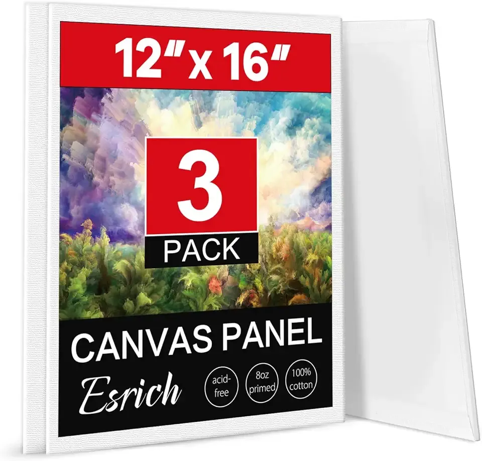 ESRICH Canvas Boards for Painting 12x16 Inch, 3 Pack Canvas for Painting Cotton Primed Acid Free Large Blank Canvas Panels for Oil Paint, Watercolor, Acrylic Paint, Gouache and Tempera.
