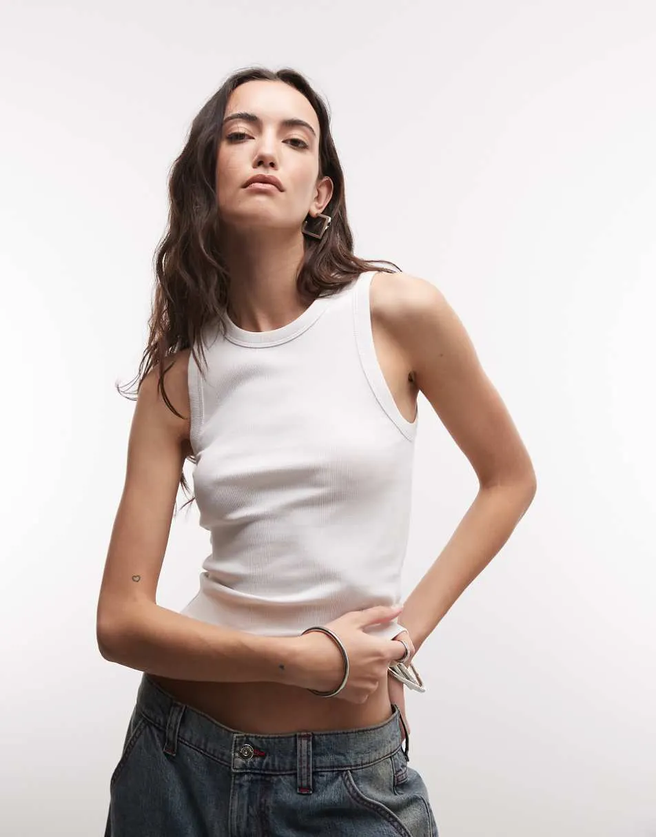 ASOS DESIGN ribbed high neck racer in white