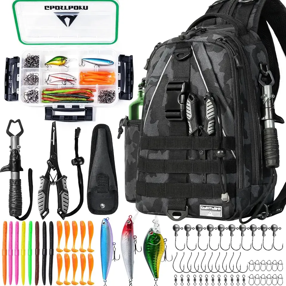 Ghosthorn Fishing Backpack with Tackle Boxes Fish Lip Gripper Pliers Lures Waterproof Tackle Bag with Rod Holder Fishing Gear
