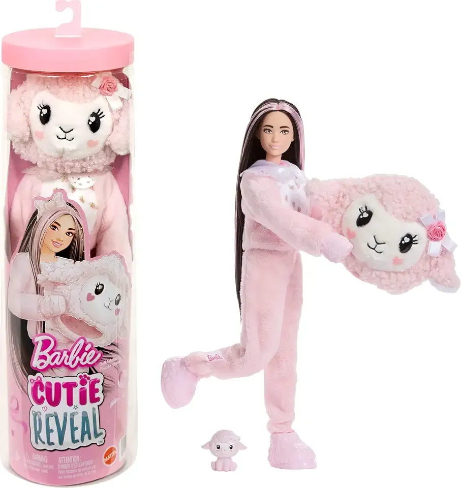 Cutie Reveal Doll & Accessories, Cuddly Series Lamb with 10 Surprises Including Color Change & Mini Pet