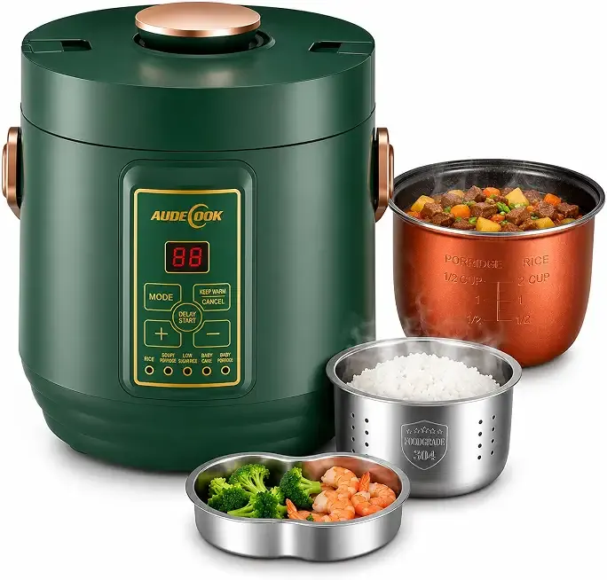 Audecook Low Carb Rice Cooker 2-Cup Uncooked Mini Multicooker