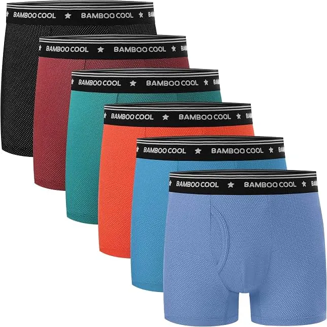 BAMBOO COOL Boys’Moisture Wicking & Breathable Mesh Underwear Soft Tagless Performance No Ride Up Boxer Briefs 6 Pack