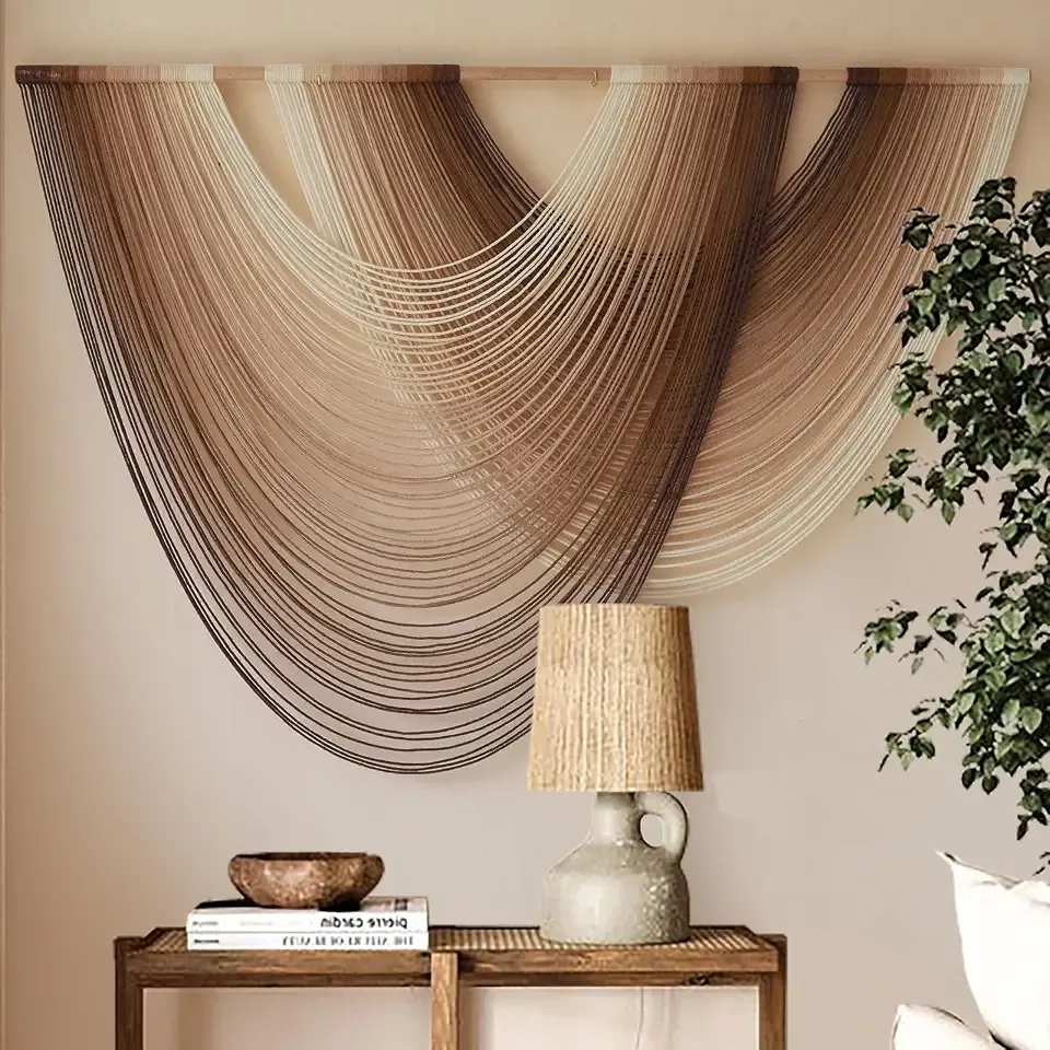 Macrame Wall Hanging Dip Dyed Large Boho Brown Fiber Wall Art 57"W*39"L | Hand Dyed Fiber Art, Textured Wall Hanging, for Living Room Bedroom Decor, Entryway Wall Art, Easy To Hang, Unique Gift