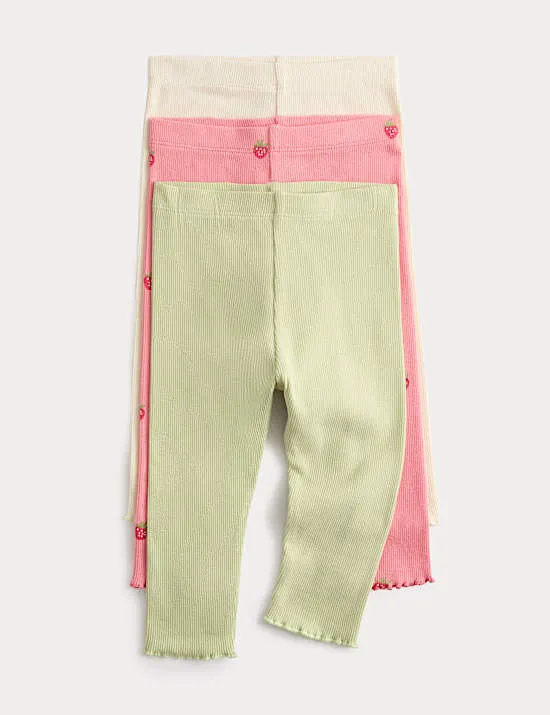 3er-Pack gerippte Leggings mit hohem Baumwollanteil (0–3 Jahre)