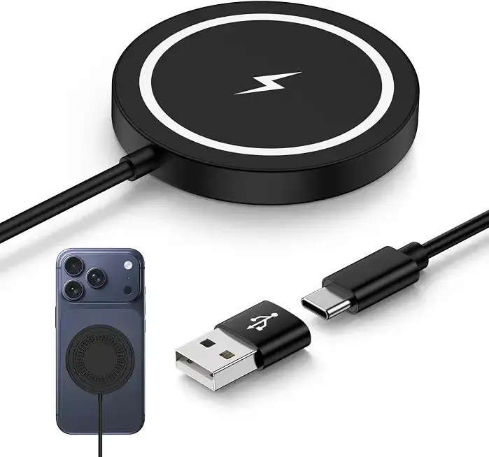 15W Samsung Magnetic Wireless Charger for Galaxy S26 Ultra S25 Ultra FE S24+ Z Fold Flip 7, Wireless Fast Charging Pad Magsafe Charger with USB A/C Cable for iPhone 17 16 15 14 13 12 Series