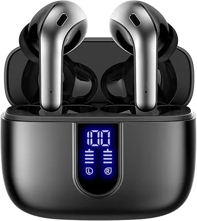 TAGRY Bluetooth Headphones True Wireless Earbuds 60H Playback LED Power Display Earphones with Wireless Charging Case IPX5 Waterproof in-Ear Ear buds with Mic for TV Smart Phone Laptop Computer Sports