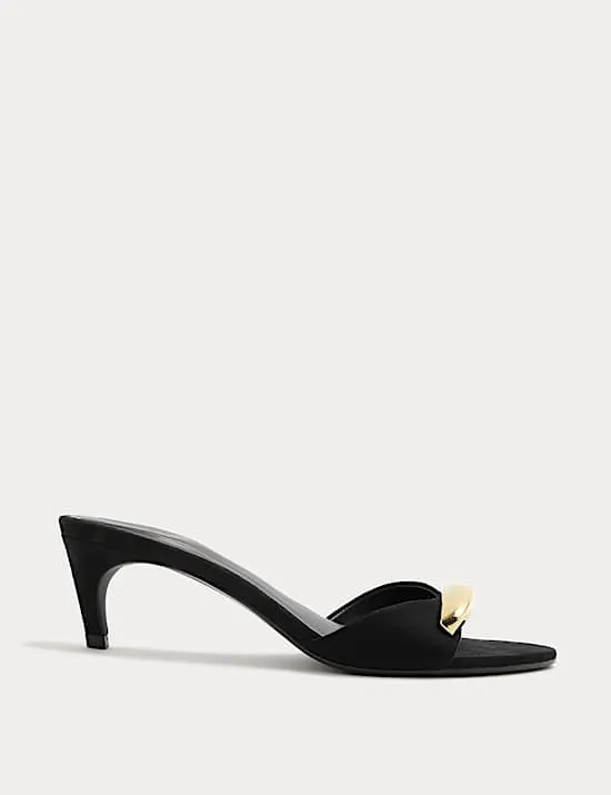 Gold Trim Open Toe Kitten Heel Mules