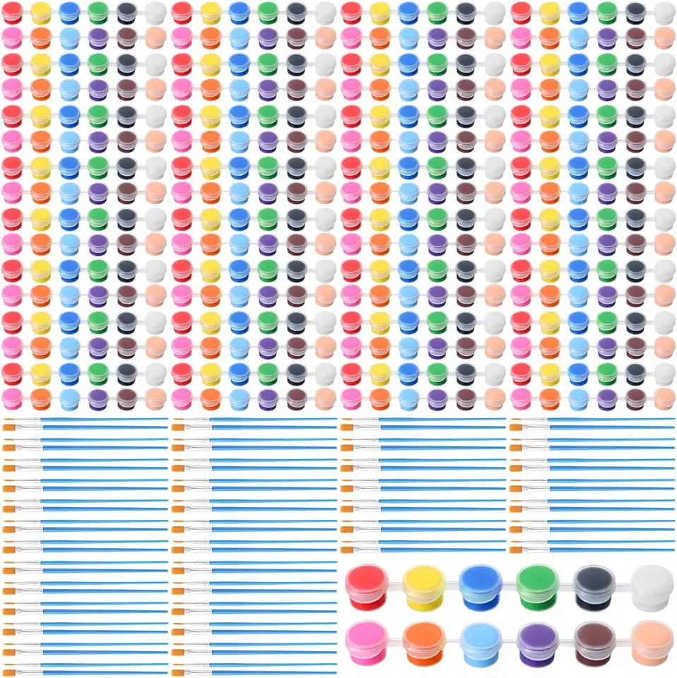 Timgle 560 Pcs Mini Acrylic Paint Set for Kids 40 Set 12 Colors Washable Paint Strips Bulk 40 Flat Painting Brushes 40 Pointed Brushes Graduation Gift for Adult Classroom Birthday Party(2ML)
