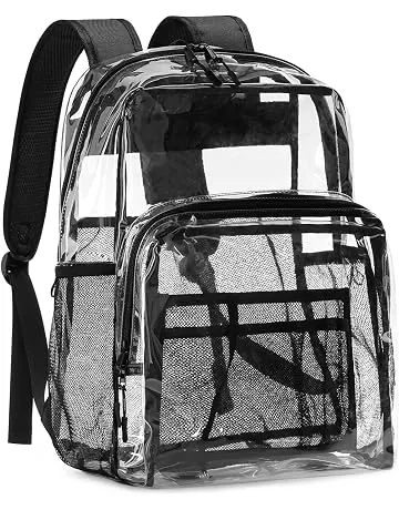 Flowston Clear Backpack for School, Heavy Duty Transparent Bookbag | Reinforced Biuld, 0.5mm Thick PVC, Padded Straps, 6 Pockets, Fits Boys/Girls/Adults, for College Work Travel