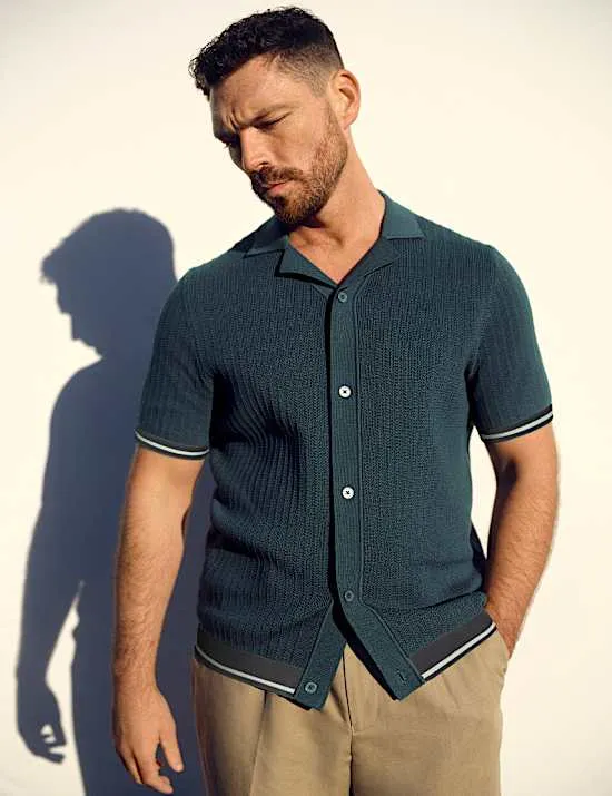 Tipped Button Through Revere Polo Shirt