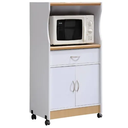 PRIVATE BRAND UNBRANDED Kitchen Cart with Microwave Shelf, Utensil Drawer, Interior Cabinet Storage Space and Locking Wheels, White