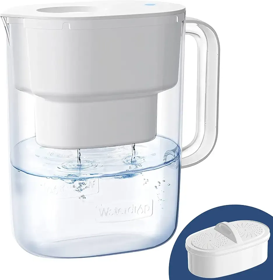 Waterdrop PT-07W Water Filter Pitcher, 10-Cup, NSF Certified, White | 200-Gallon Long-Life Filter, Improves Coffee & Tea Taste, Reduces PFOA/PFOS and Chlorine, 5X Longer Filter Life