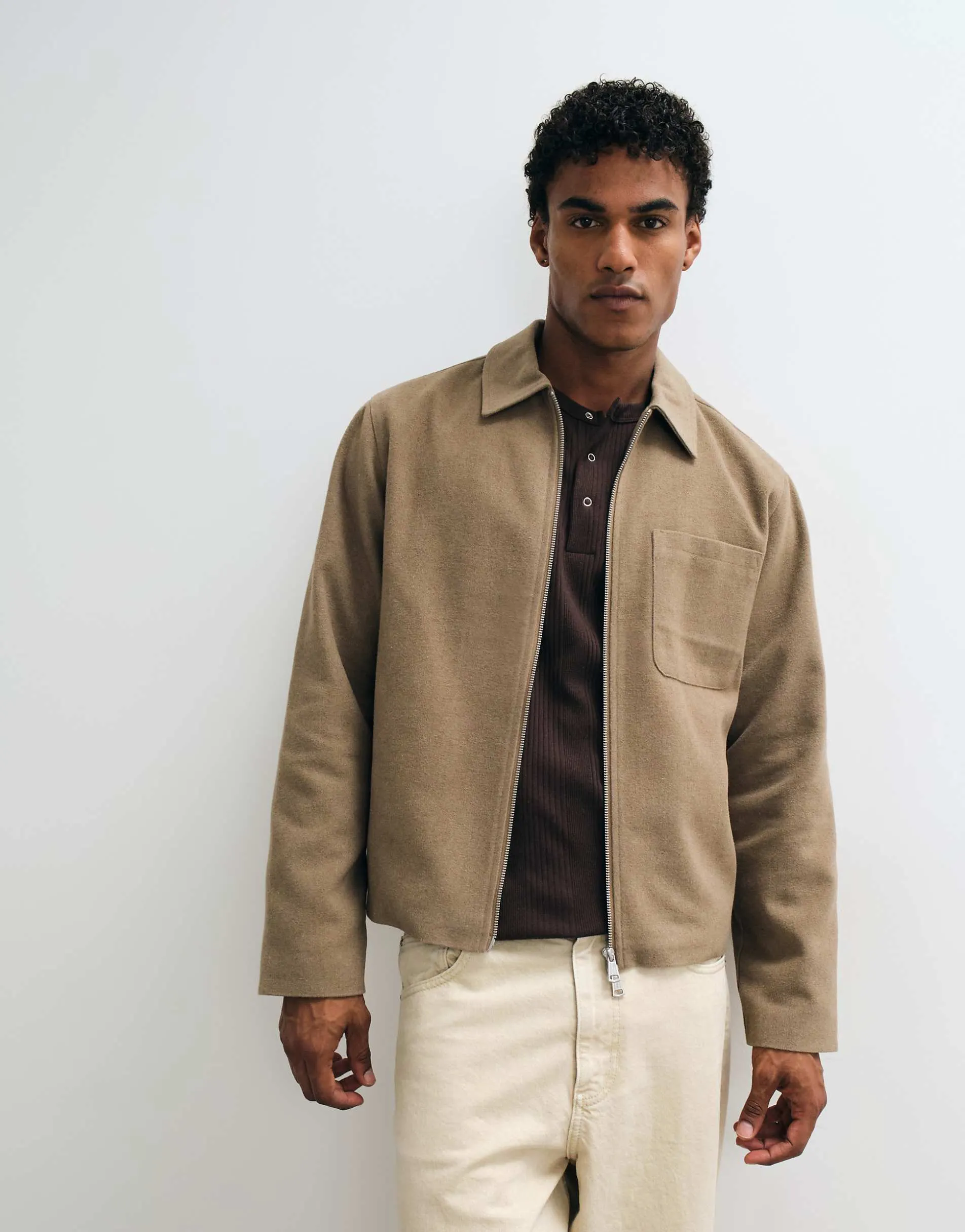 Jack & Jones double zip short jacket in beige