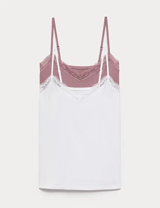 2 Pack Modal Rich Flexifit™ Lace Trim Vests