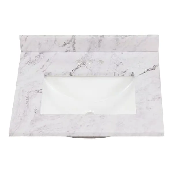 Home Decorators Collection 25 in.​ W x 22 in.​ D Engineered Stone Composite White Rectangular Single Sink Vanity Top in Lunar