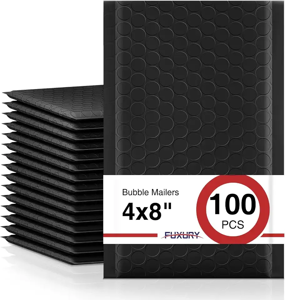 Fuxury Black Bubble Mailers 4x8" 100 Pack Waterproof Padded Envelopes | Usable Size 4x7" Self Seal Bubble Envelopes Padded Mailers for Small Business, Envelope Mailers