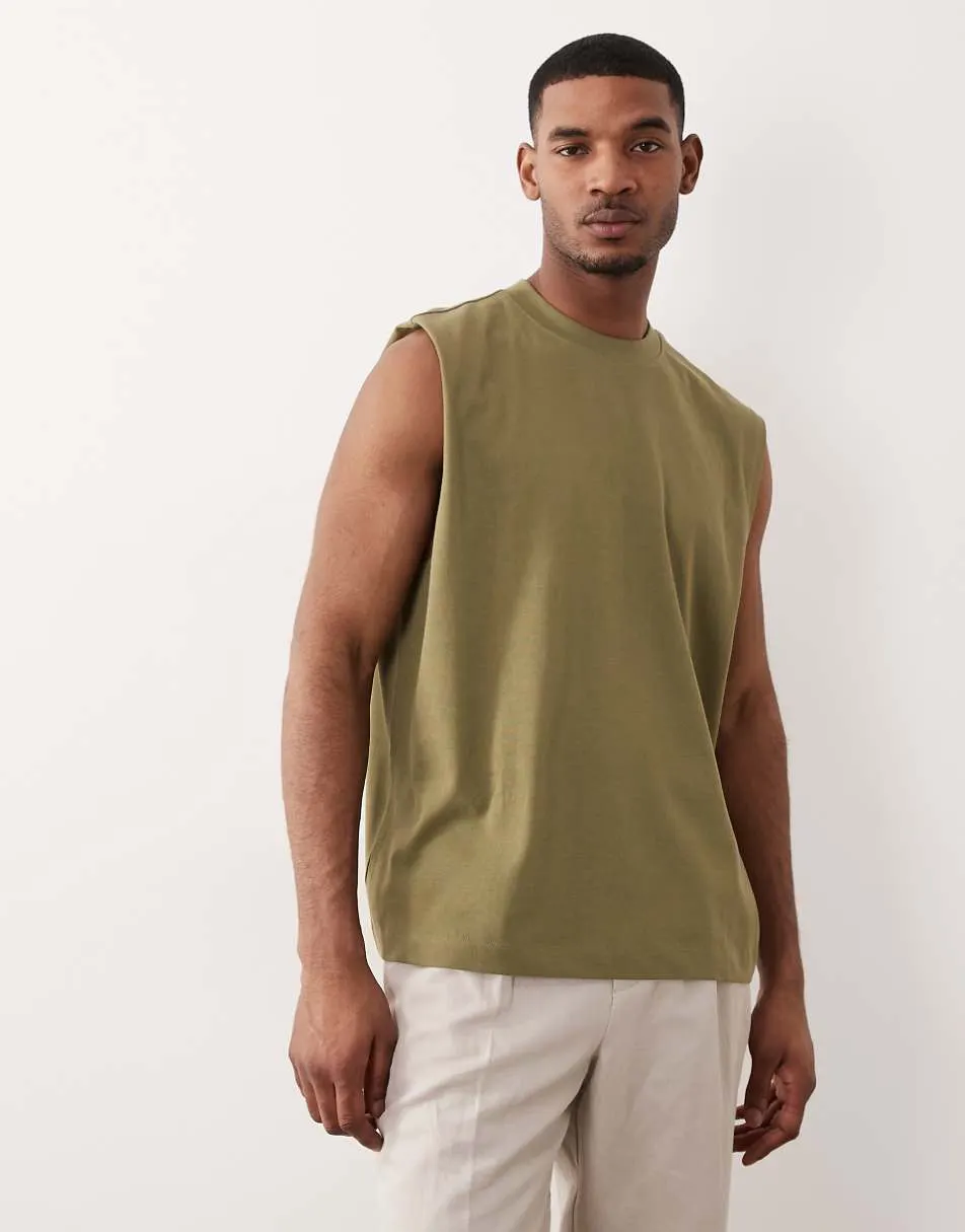 ASOS DESIGN heavyweight oversized tank in khaki