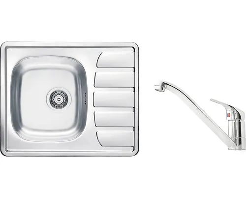 Nerezový dřez s baterií ALVEUS Zoom 10 Natur 615x500x0,6 mm + baterie Riviera SETA265