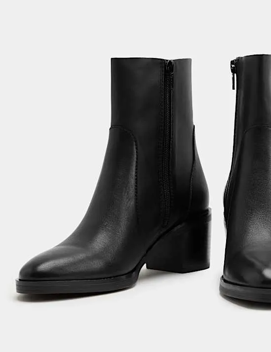 Lederstiefeletten mit Blockabsatz