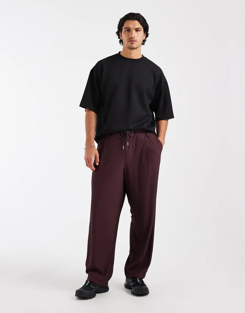 ASOS DESIGN relaxed taper pleated jogger in brown