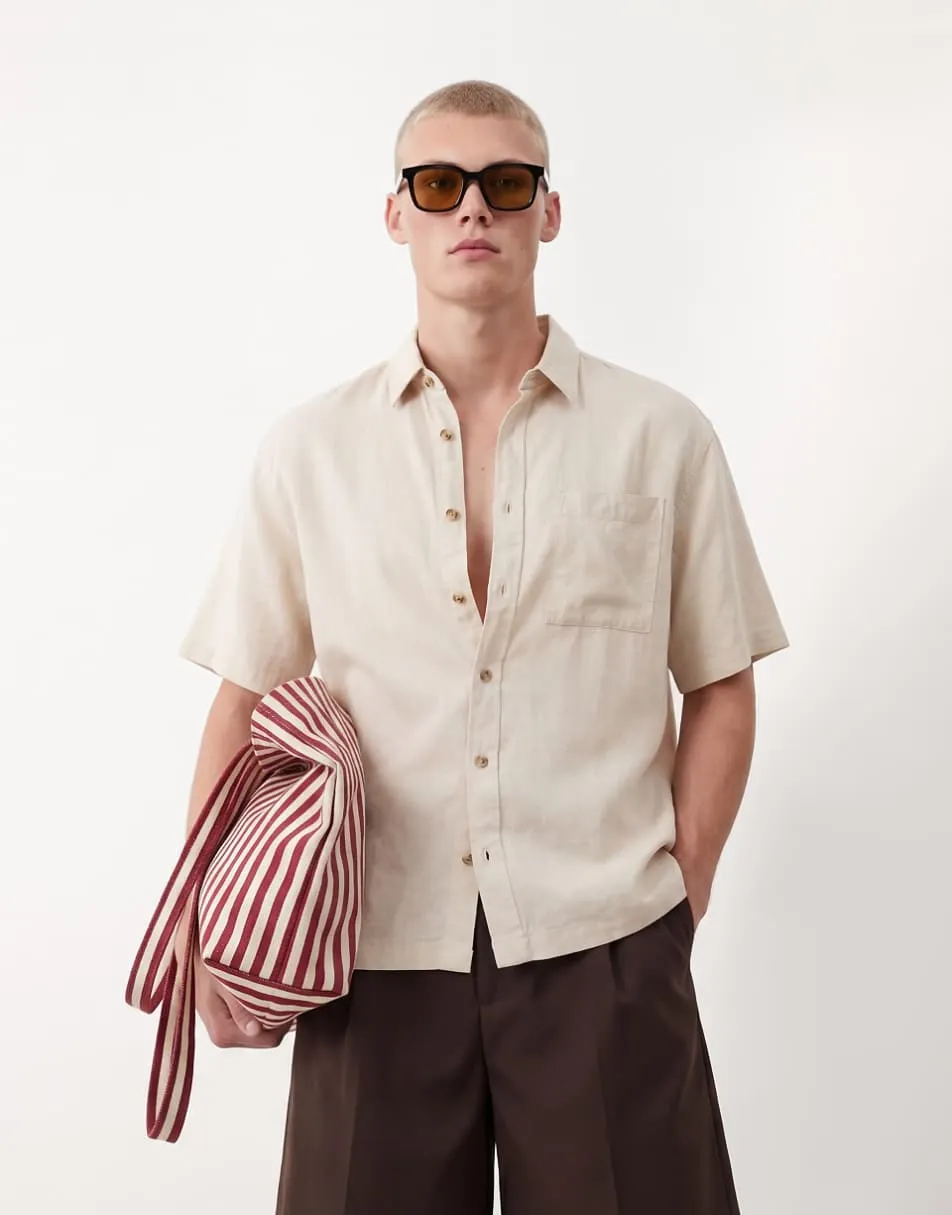 ASOS DESIGN co-ord oversized linen blend shirt in beige