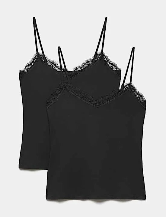 2 Pack Modal Rich Flexifit™ Lace Trim Vests