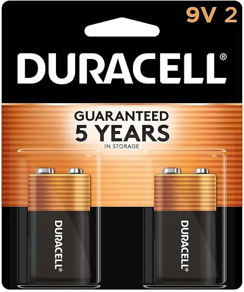 Duracell Coppertop 9V Battery, 2 Count Pack, 9-Volt with Long-lasting Power, All-Purpose Alkaline 9V Battery for Household and Office Devices
