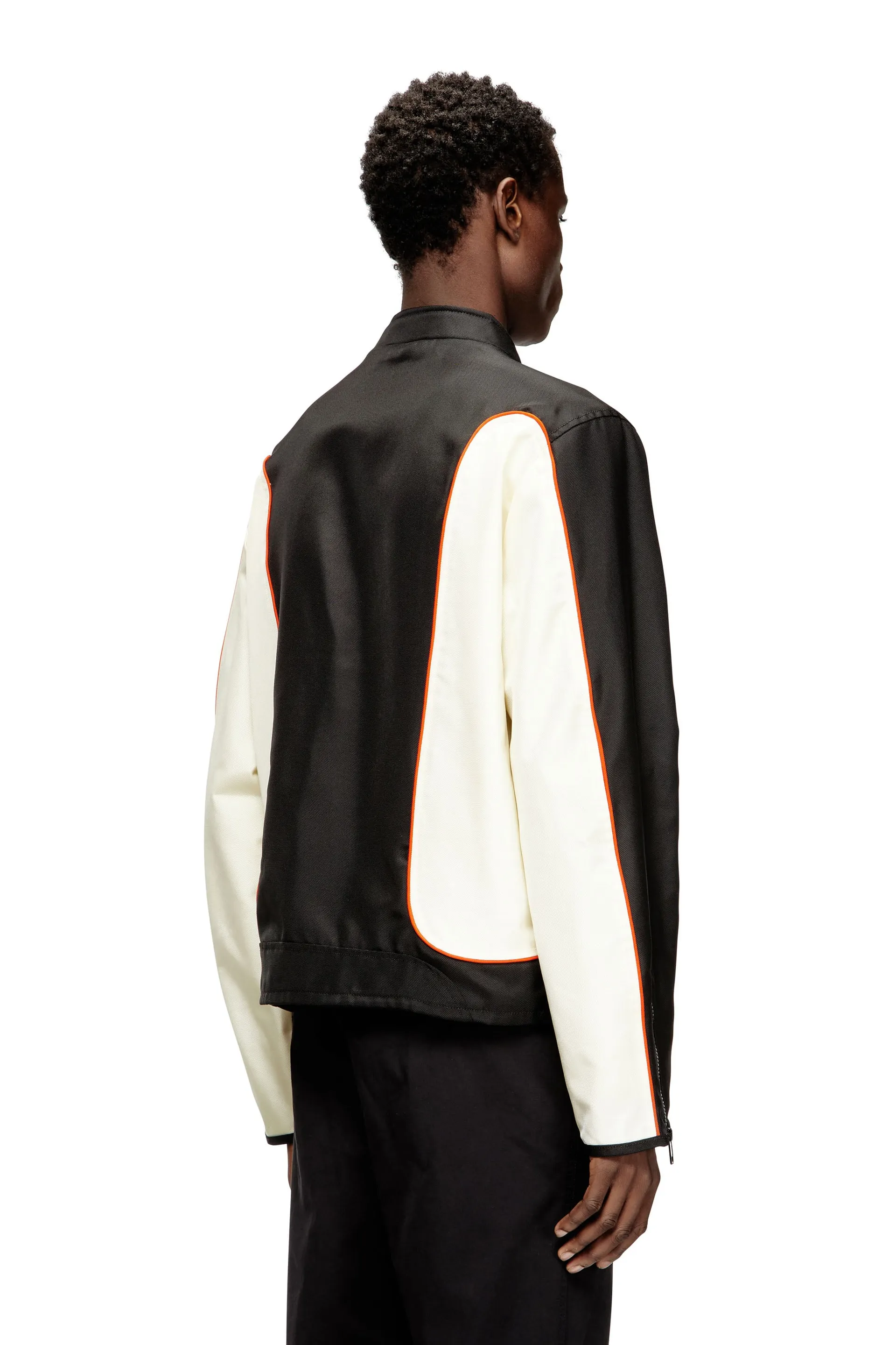 Nylon jacket with color block and piping details