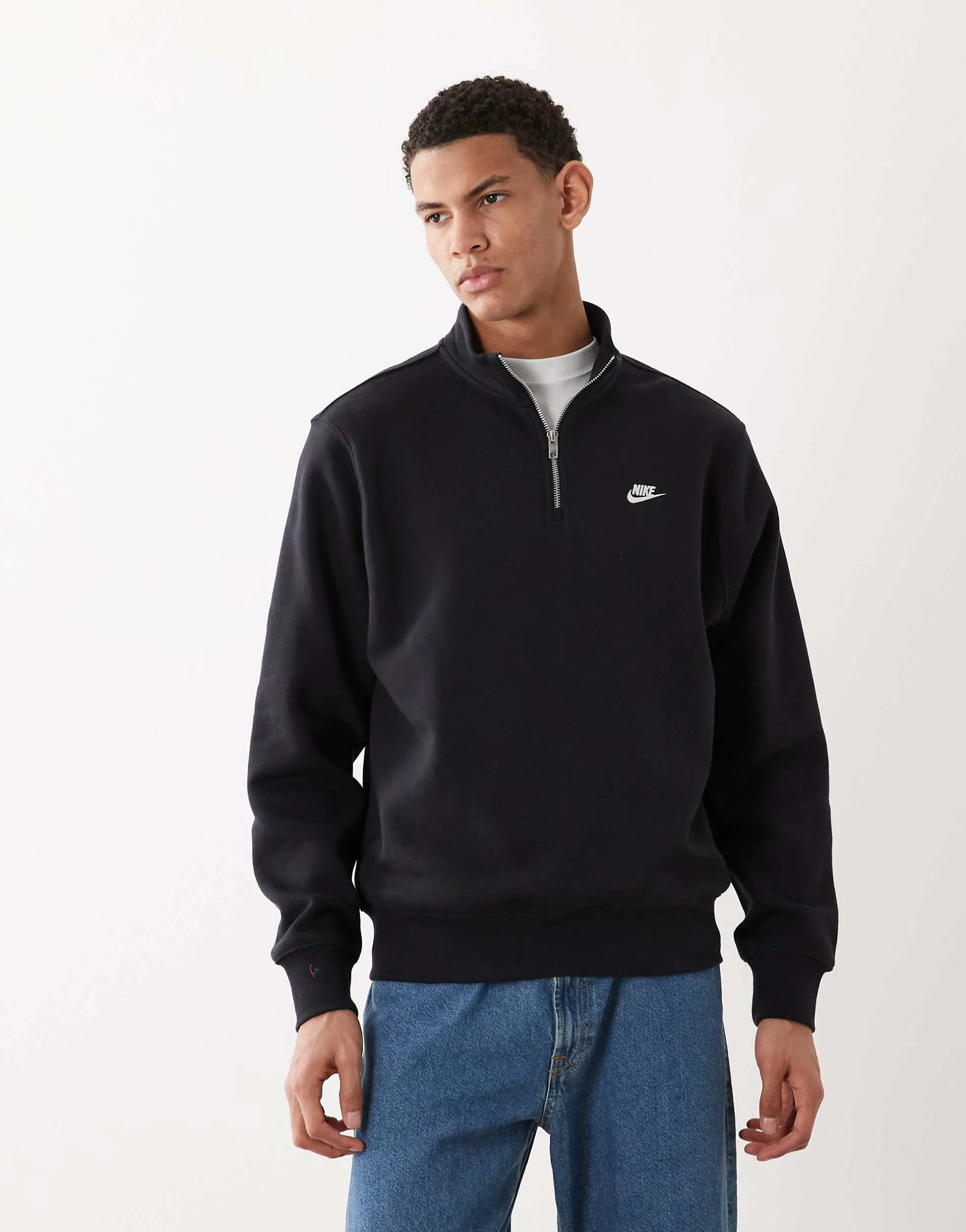 Nike Club logo 1/4 zip sweatshirt in black