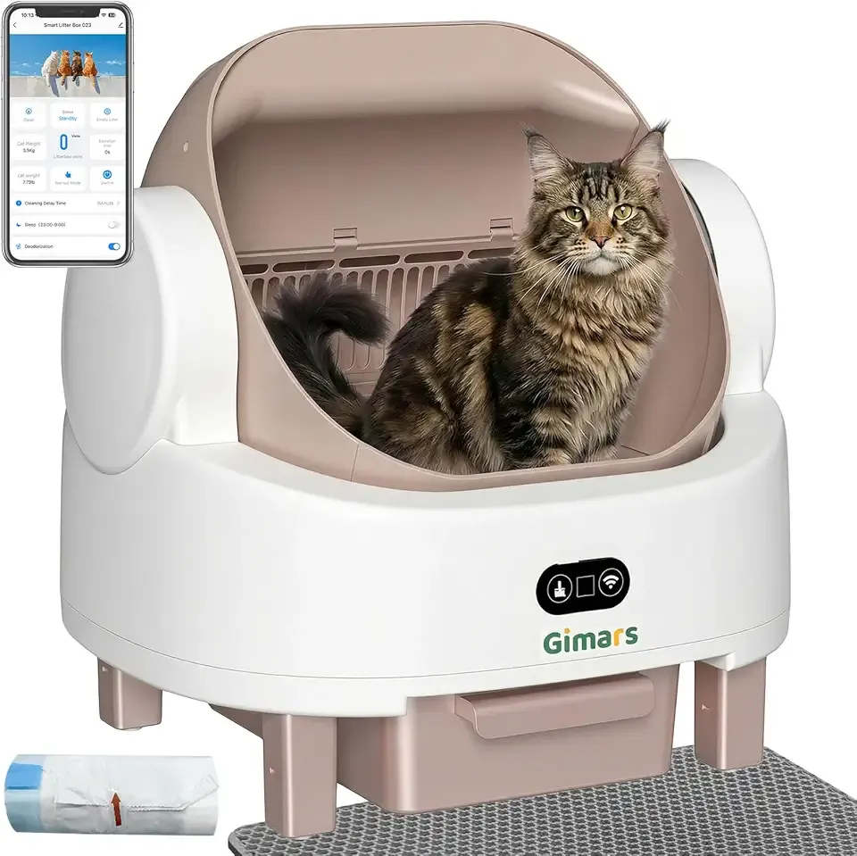 Gimars Open Top Design Self Cleaning Litter Box, Automatic Cat Litter Box for Multiple Cats & Senior Cats, App Control with Safety Sensors, Low Odor, Includes Trash Bags & Litter Mat