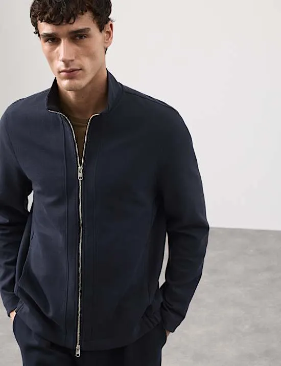 Cotton Rich Funnel Neck Zip Up Jacket