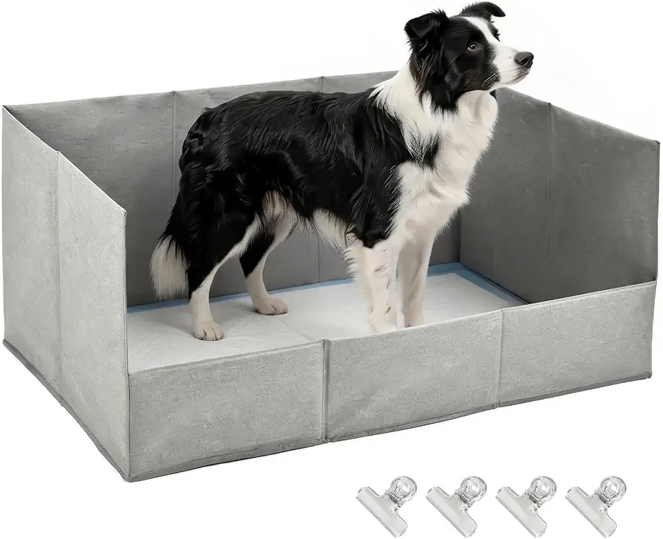 Dog Litter Box Indoor with High Walls 23"x34"x17" (Not Included Pee Pad) | Foldable Dogs Toilet Pee Station Bathroom-Waterproof Potty Tray for Puppy & Medium Dogs-No Assembly Portable Pet Toilet