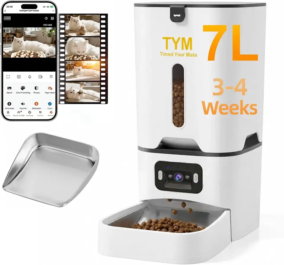 TYM Automatic Cat Feeder with Camera, 5G WiFi Food Dispenser for Small Pets | Two-way Voice | Night Vision | Separation Anxiety | Weight / Diet Control | Programmable Timer | APP Remote Control