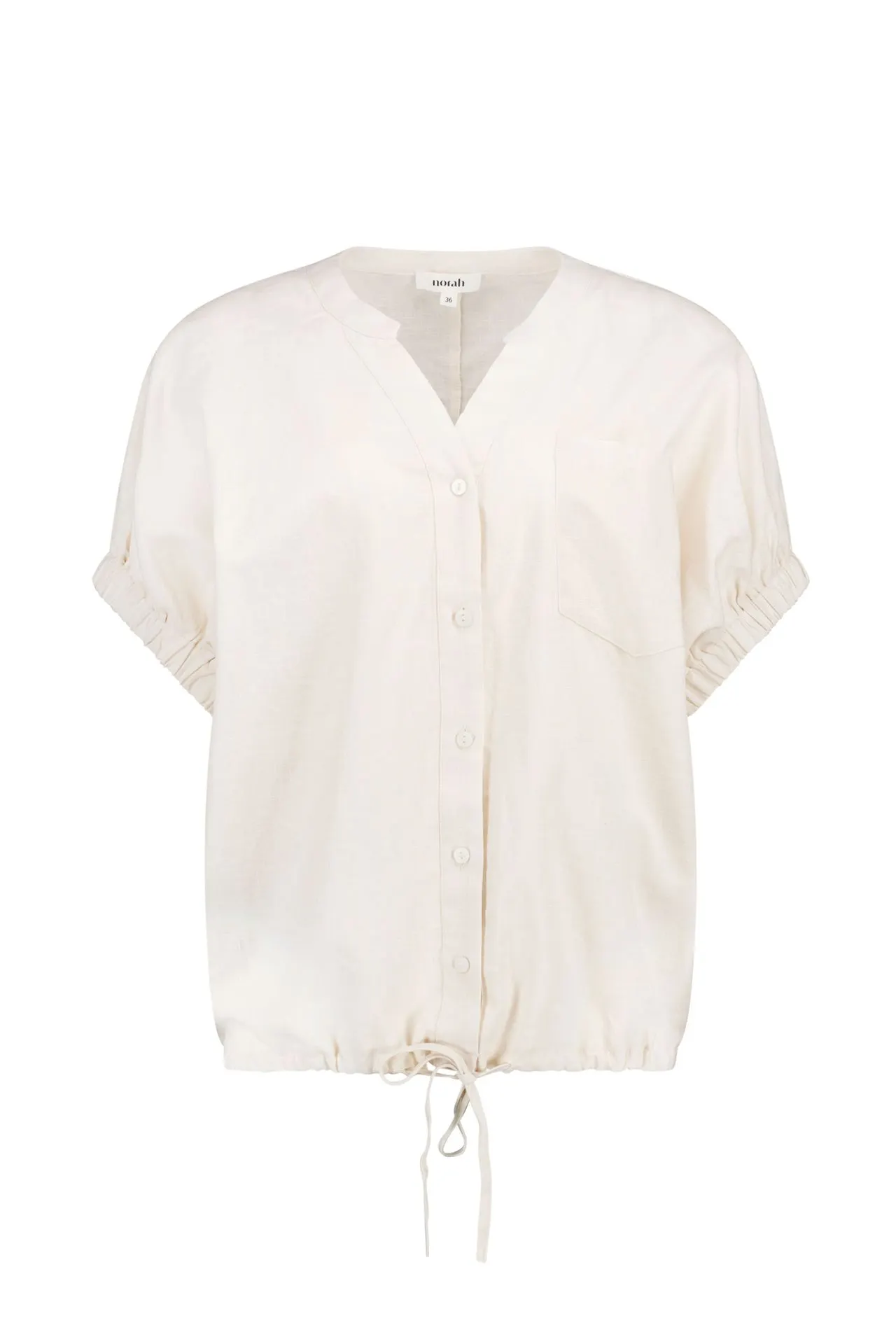 Zandkleurige blouse met elastische tailleband