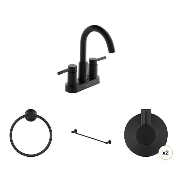 Glacier Bay Dorind Matte Black Bathroom Set: Robe Hook, 4 in. Faucet, Towel Ring, 24 in. Bar