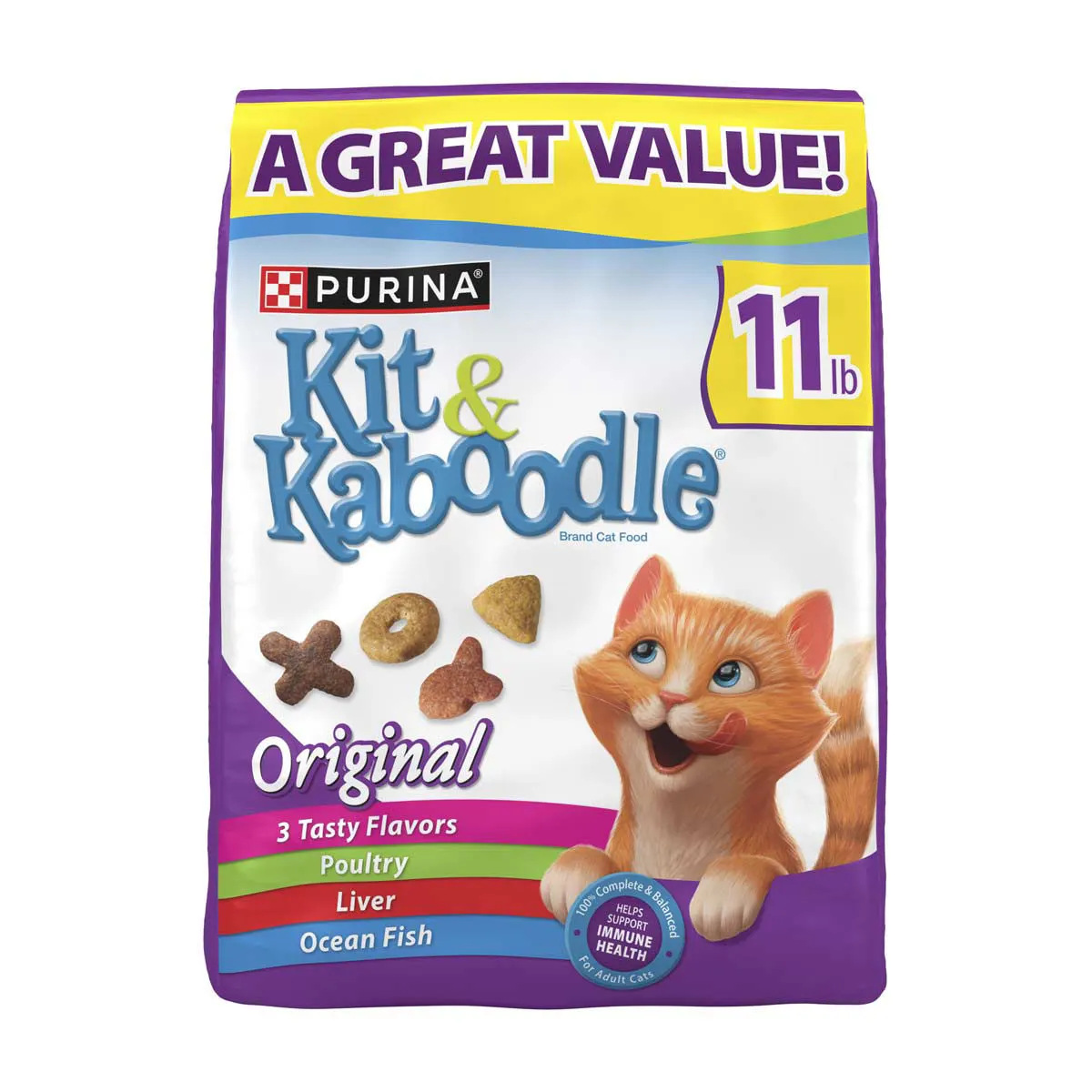 Purina Kit and Kaboodle Dry Cat Food Original Poultry, Liver and Ocean Fish Flavors, 11 lb
