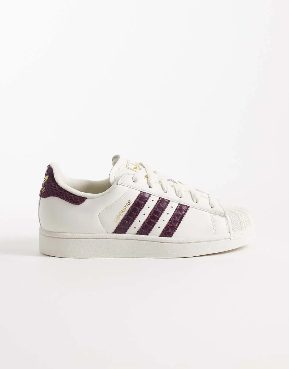 adidas Originals Superstar II trainers in white with maroon croc