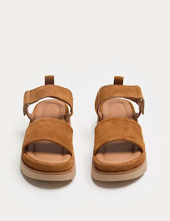 Suede Ankle Strap Flatform Sandals
