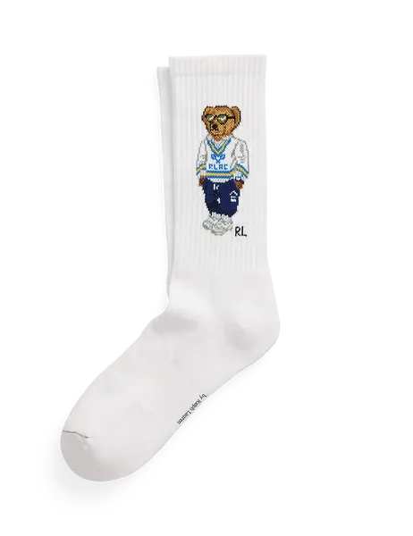 Polo Bear Cotton-Blend Crew Socks White