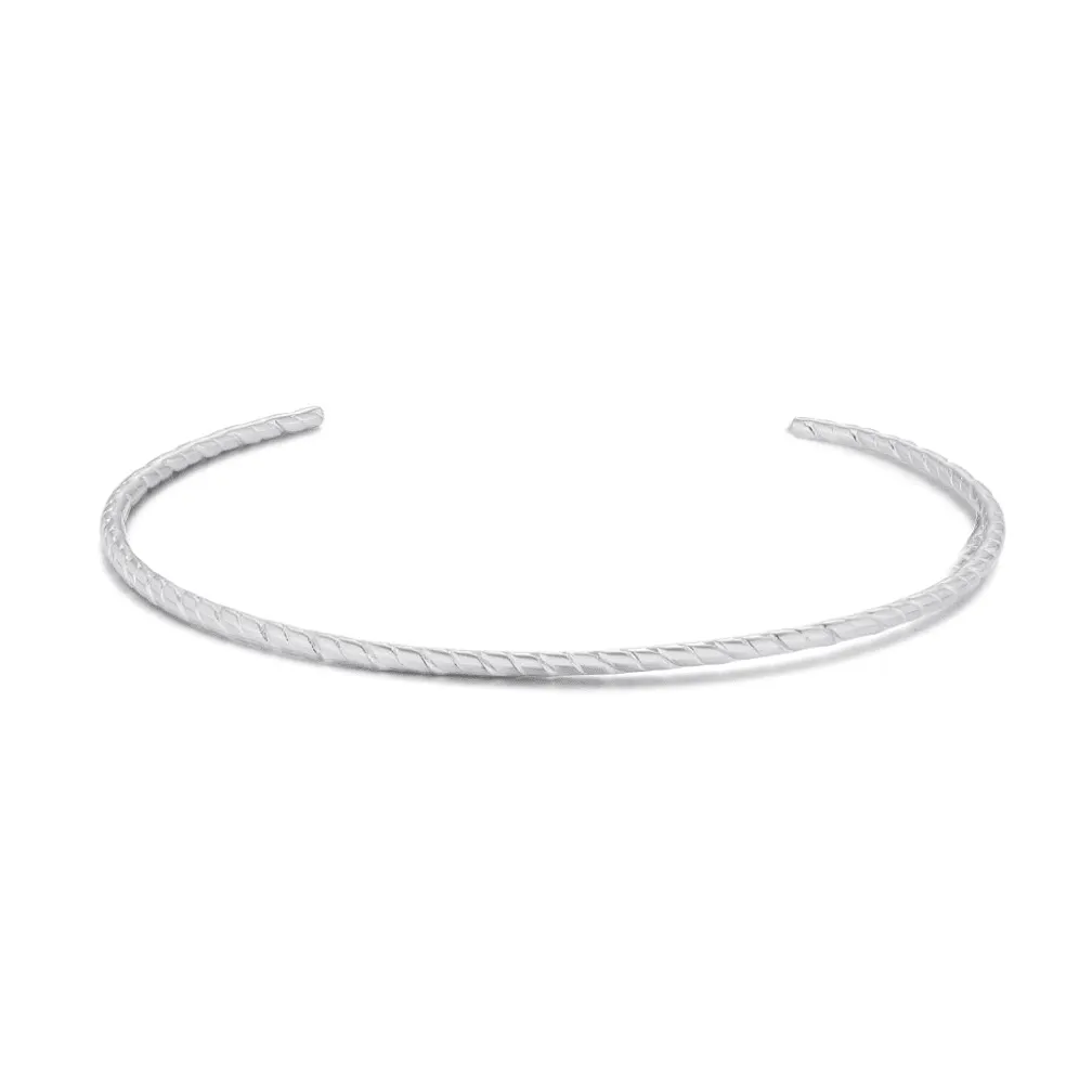 Armband in edelstaal, fijne open bangle, gestreept