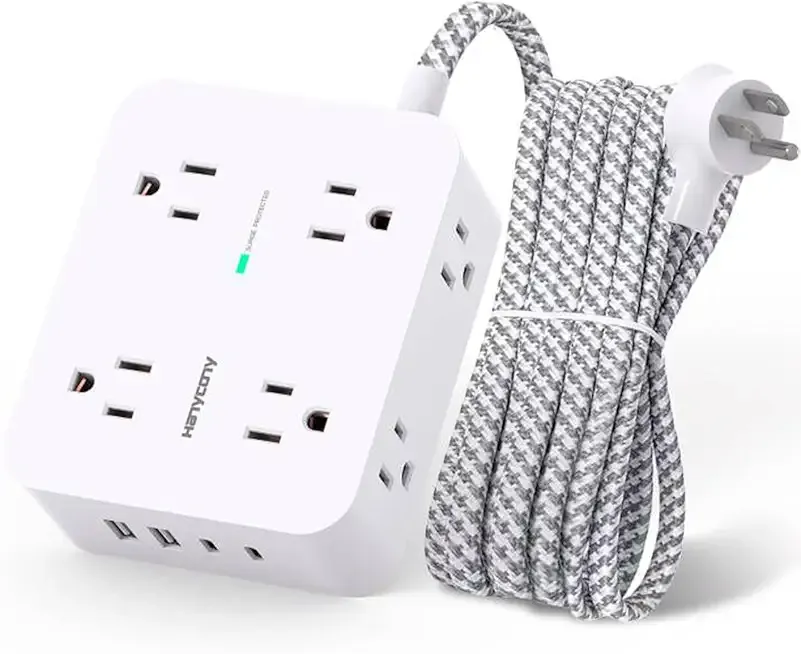 Surge Protector Power Strip - HANYCONY 8 Outlets 4 USB (2 USB C) Charging Ports, Multi Plug Outlet Extender, 5Ft Braided Extension Cord, Flat Plug Wall Mount Desk Charging Station for Home Office ETL