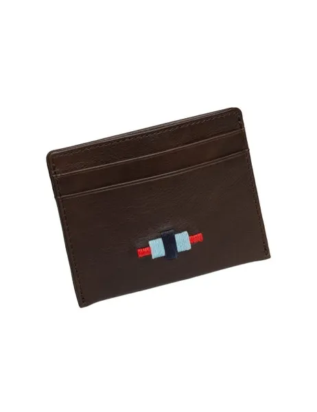 Rombo Card Slip Brown Leather With Multi Stitching
