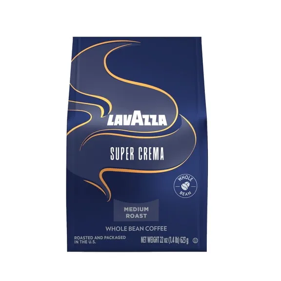 Lavazza Super Crema Whole Bean Coffee, Medium Roast, Arabica and Robusta Blend, 22 oz Bag