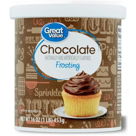 Great Value Chocolate Frosting, 16 oz Tub $1.72 10.8 ¢/oz