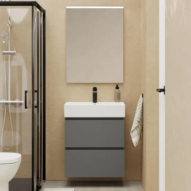 Mueble de baño con lavabo Espacio L gris oscuro mate 60x35 cm fondo reducido con 2 cajones