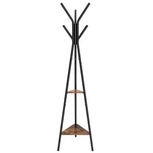 Perchero, Perchero para Abrigos, Perchero para Sombreros y Abrigos, con 2 Estantes, para Ropa, Sombrero, Marrón Rústico y Negro, Regalo de Navidad